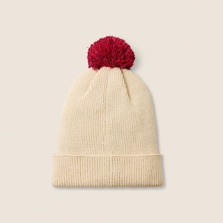 Gorro ARIAT niña Arlo Beanie color beige detalles bordados y pompóm rosa - Imagen 2